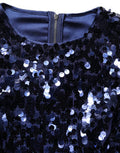 Women's Blue Sequined Long Sleeves Crop Blouse Top Nylon