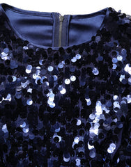 Women's Blue Sequined Long Sleeves Crop Blouse Top Nylon
