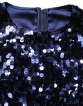Women's Blue Sequined Sleeveless Cropped Tank Top Nylon