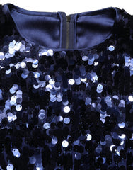 Women's Blue Sequined Sleeveless Cropped Tank Top Nylon