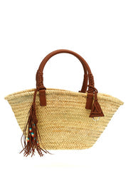 Women's Icon Palm Leaf Big Tote Brown Acrylic Straw With