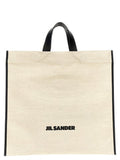 Women's Jute & Cotton Bicolor Tote Beige