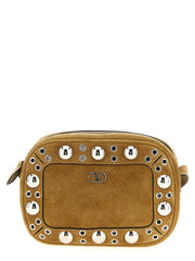 Unisex Beige Cowhide Crossbody Bag