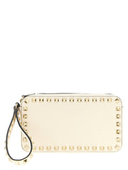 Women's Rockstud Clutch White Calfskin Leather
