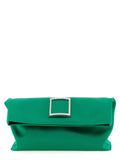 Women's Satin With Crystal Embellishment Clutch Green Viscose Silk