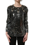 Women's Metallic Gray Sequin Embellished Blouse Top Polyester Glass Nylon