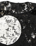 Women's Black White Floral Lace Short Sleeve Blouse Top