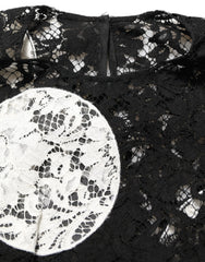 Women's Black White Floral Lace Short Sleeve Blouse Top