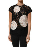 Women's Black White Floral Lace Short Sleeve Blouse Top Cotton Viscose Nylon