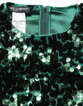 Women's Green Sequined Long Sleeves Crop Blouse Top Nylon