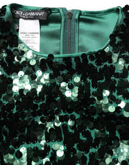 Women's Green Sequined Long Sleeves Crop Blouse Top Nylon