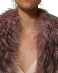Women's Pink Acrylic Faux Fur Knit Shrug Vest Top Polyester