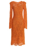 Women's Orange Wool Midi Dress