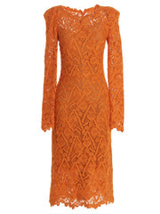 Women's Orange Wool Midi Dress
