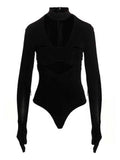 Women's Black Viscose Bodysuit Clothing