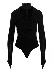 Women's Black Viscose Bodysuit Clothing