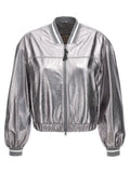 Women's Silver Leather Bomber Clothing