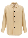 Men's Beige Virgin Wool Coat Clothing
