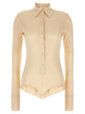 Women's Beige Viscose Bodysuit Clothing