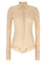 Women's Beige Viscose Bodysuit Clothing