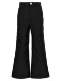 Women's Black Polyester Flared Pants
