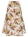 Women's Multicolor Linen Midi Skirt