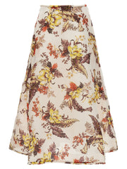 Women's Multicolor Linen Midi Skirt