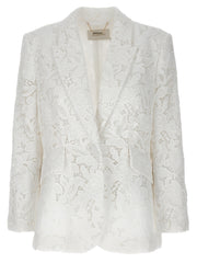 Women's White Polyester Blazer Clothing
