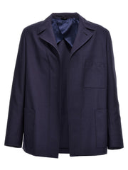 Men's Blue Virgin Wool Full-Length Jacket Clothing