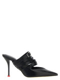 Women's Buckle-Strap Leather Mule Black Cow Heels