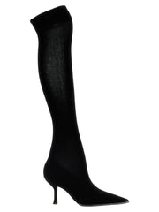 Women's Black Leather Over The Knee Shoe