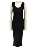 Women's Bicolor Wool Midi Dress