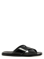 Women's Black Calf Leather Bos Taurus Slides Shoe