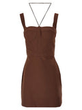 Women's Brown Polyamide Short Dress