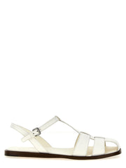 Women's White Lamb Leather Flat Sandals