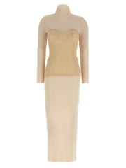 Women's Beige Merino Wool Long Dress