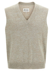 Men's Beige Cotton Sleeveles Sweater Clothing
