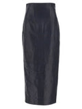 Women's Blue Lamb Leather Midi Skirt