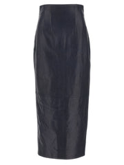 Women's Blue Lamb Leather Midi Skirt
