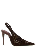 Women's Crochet Cotton Slingback Heel Brown Viscose
