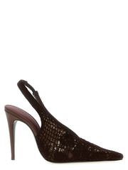 Women's Crochet Cotton Slingback Heel Brown Viscose