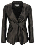 Women's Black Lamb Leather Blazer Clothing