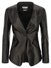 Women's Black Lamb Leather Blazer Clothing