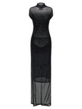Women's Black Polyamide Long Dress