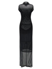 Women's Black Polyamide Long Dress
