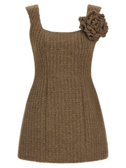 Women's Brown Marabou Short Dress