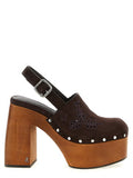 Women's Alida Clog Heel Brown Leather Metal
