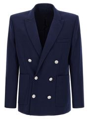 Men's Blue Virgin Wool Blazer Clothing
