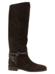 Women's Brown Leather Over The Knee Shoe