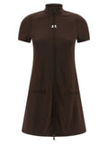 Women's Brown Polyester Short Dress